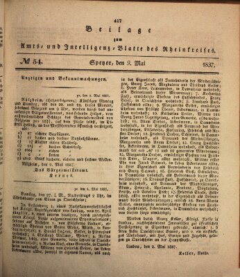 Amts- und Intelligenzblatt des Königlich Bayerischen Rheinkreises (Königlich bayerisches Amts- und Intelligenzblatt für die Pfalz) Dienstag 9. Mai 1837
