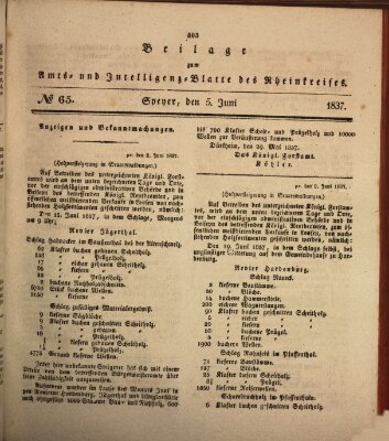 Amts- und Intelligenzblatt des Königlich Bayerischen Rheinkreises (Königlich bayerisches Amts- und Intelligenzblatt für die Pfalz) Montag 5. Juni 1837