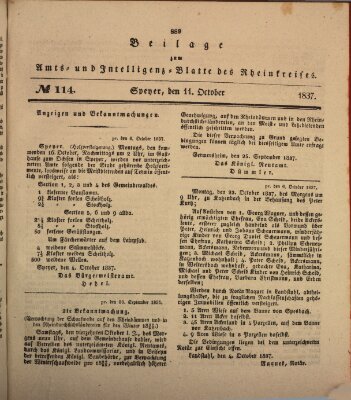 Amts- und Intelligenzblatt des Königlich Bayerischen Rheinkreises (Königlich bayerisches Amts- und Intelligenzblatt für die Pfalz) Mittwoch 11. Oktober 1837