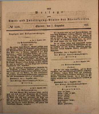 Amts- und Intelligenzblatt des Königlich Bayerischen Rheinkreises (Königlich bayerisches Amts- und Intelligenzblatt für die Pfalz) Donnerstag 7. Dezember 1837