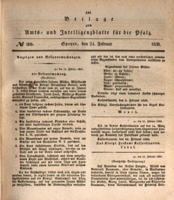 Königlich bayerisches Amts- und Intelligenzblatt für die Pfalz Samstag 24. Februar 1838