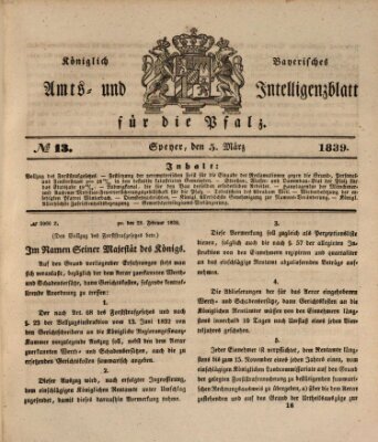 Königlich bayerisches Amts- und Intelligenzblatt für die Pfalz Dienstag 5. März 1839
