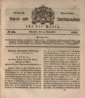 Königlich bayerisches Amts- und Intelligenzblatt für die Pfalz Donnerstag 5. September 1839