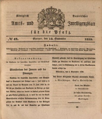 Königlich bayerisches Amts- und Intelligenzblatt für die Pfalz Mittwoch 18. September 1839