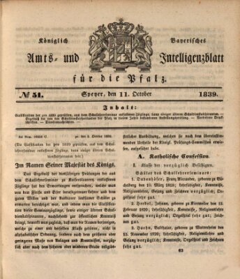 Königlich bayerisches Amts- und Intelligenzblatt für die Pfalz Freitag 11. Oktober 1839