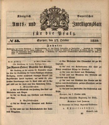Königlich bayerisches Amts- und Intelligenzblatt für die Pfalz Donnerstag 17. Oktober 1839