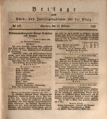 Königlich bayerisches Amts- und Intelligenzblatt für die Pfalz Samstag 23. Februar 1839
