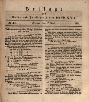 Königlich bayerisches Amts- und Intelligenzblatt für die Pfalz Mittwoch 17. April 1839