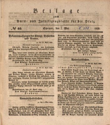 Königlich bayerisches Amts- und Intelligenzblatt für die Pfalz Donnerstag 2. Mai 1839