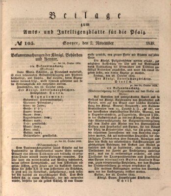 Königlich bayerisches Amts- und Intelligenzblatt für die Pfalz Samstag 2. November 1839