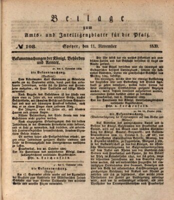 Königlich bayerisches Amts- und Intelligenzblatt für die Pfalz Montag 11. November 1839