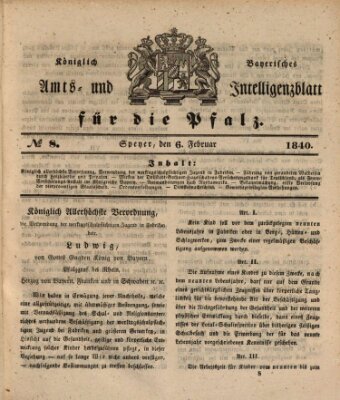 Königlich bayerisches Amts- und Intelligenzblatt für die Pfalz Donnerstag 6. Februar 1840