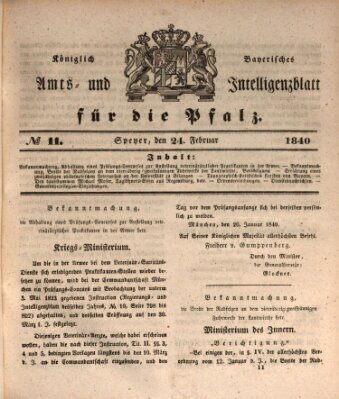 Königlich bayerisches Amts- und Intelligenzblatt für die Pfalz Montag 24. Februar 1840