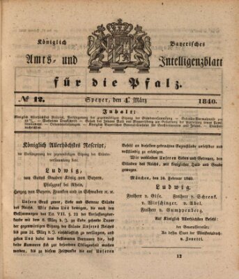 Königlich bayerisches Amts- und Intelligenzblatt für die Pfalz Mittwoch 4. März 1840