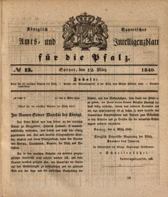 Königlich bayerisches Amts- und Intelligenzblatt für die Pfalz Donnerstag 12. März 1840