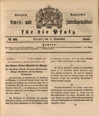 Königlich bayerisches Amts- und Intelligenzblatt für die Pfalz Freitag 11. September 1840