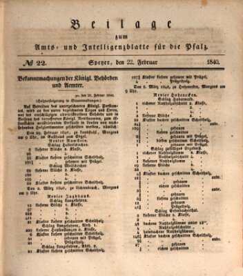 Königlich bayerisches Amts- und Intelligenzblatt für die Pfalz Samstag 22. Februar 1840