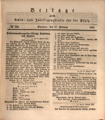 Königlich bayerisches Amts- und Intelligenzblatt für die Pfalz Samstag 29. Februar 1840