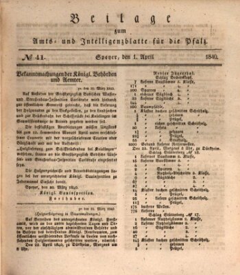 Königlich bayerisches Amts- und Intelligenzblatt für die Pfalz Mittwoch 1. April 1840