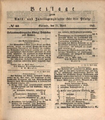 Königlich bayerisches Amts- und Intelligenzblatt für die Pfalz Dienstag 21. April 1840