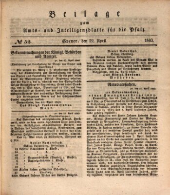 Königlich bayerisches Amts- und Intelligenzblatt für die Pfalz Mittwoch 29. April 1840