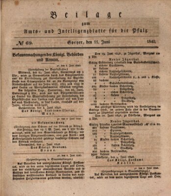 Königlich bayerisches Amts- und Intelligenzblatt für die Pfalz Donnerstag 11. Juni 1840