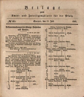 Königlich bayerisches Amts- und Intelligenzblatt für die Pfalz Mittwoch 29. Juli 1840