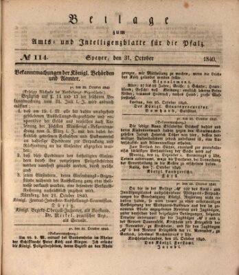 Königlich bayerisches Amts- und Intelligenzblatt für die Pfalz Samstag 31. Oktober 1840