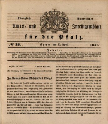 Königlich bayerisches Amts- und Intelligenzblatt für die Pfalz Freitag 30. April 1841