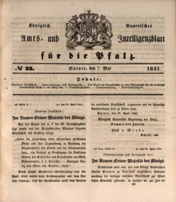 Königlich bayerisches Amts- und Intelligenzblatt für die Pfalz Freitag 7. Mai 1841