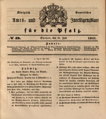 Königlich bayerisches Amts- und Intelligenzblatt für die Pfalz Montag 26. Juli 1841