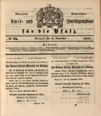 Königlich bayerisches Amts- und Intelligenzblatt für die Pfalz Donnerstag 18. November 1841
