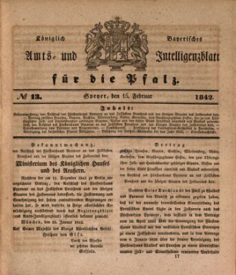 Königlich bayerisches Amts- und Intelligenzblatt für die Pfalz Dienstag 15. Februar 1842