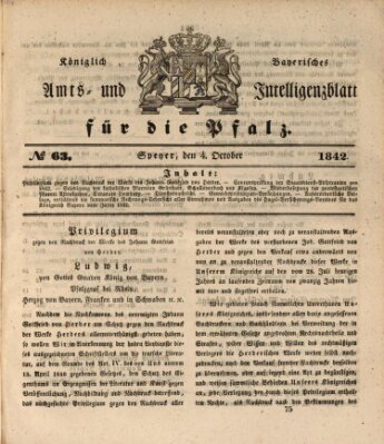 Königlich bayerisches Amts- und Intelligenzblatt für die Pfalz Dienstag 4. Oktober 1842