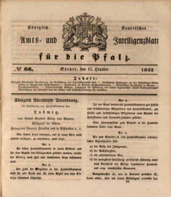 Königlich bayerisches Amts- und Intelligenzblatt für die Pfalz Samstag 15. Oktober 1842