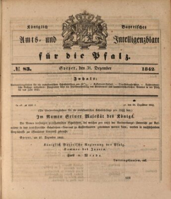 Königlich bayerisches Amts- und Intelligenzblatt für die Pfalz Samstag 31. Dezember 1842
