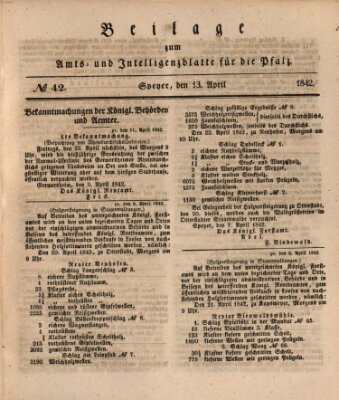 Königlich bayerisches Amts- und Intelligenzblatt für die Pfalz Mittwoch 13. April 1842