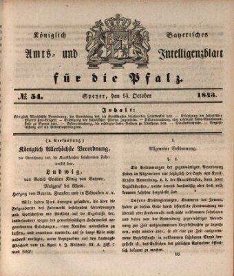 Königlich bayerisches Amts- und Intelligenzblatt für die Pfalz Samstag 14. Oktober 1843
