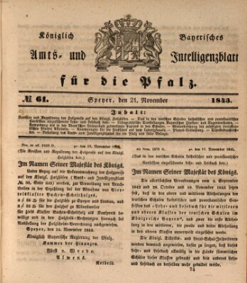 Königlich bayerisches Amts- und Intelligenzblatt für die Pfalz Dienstag 21. November 1843