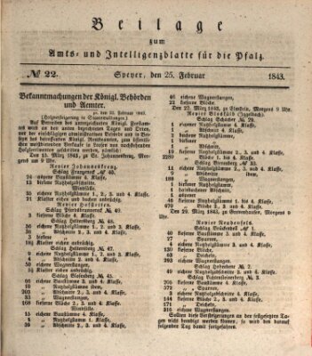 Königlich bayerisches Amts- und Intelligenzblatt für die Pfalz Samstag 25. Februar 1843