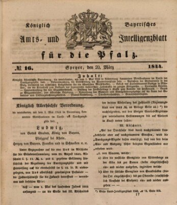 Königlich bayerisches Amts- und Intelligenzblatt für die Pfalz Mittwoch 20. März 1844