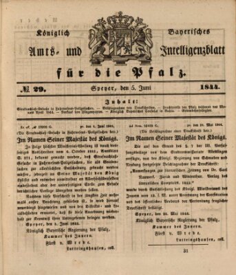 Königlich bayerisches Amts- und Intelligenzblatt für die Pfalz Mittwoch 5. Juni 1844