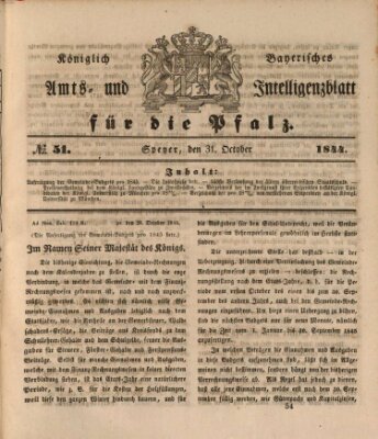 Königlich bayerisches Amts- und Intelligenzblatt für die Pfalz Donnerstag 31. Oktober 1844