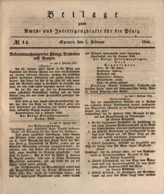 Königlich bayerisches Amts- und Intelligenzblatt für die Pfalz Montag 5. Februar 1844