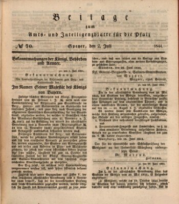 Königlich bayerisches Amts- und Intelligenzblatt für die Pfalz Dienstag 2. Juli 1844