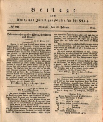 Königlich bayerisches Amts- und Intelligenzblatt für die Pfalz Donnerstag 20. Februar 1845