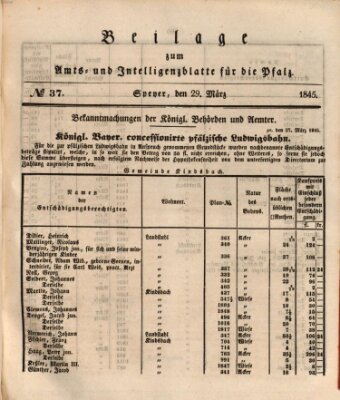 Königlich bayerisches Amts- und Intelligenzblatt für die Pfalz Samstag 29. März 1845