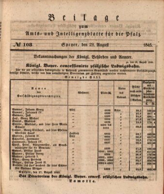 Königlich bayerisches Amts- und Intelligenzblatt für die Pfalz Freitag 29. August 1845