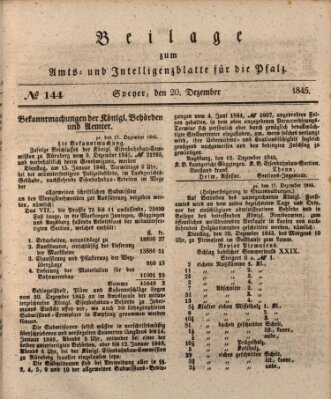 Königlich bayerisches Amts- und Intelligenzblatt für die Pfalz Samstag 20. Dezember 1845