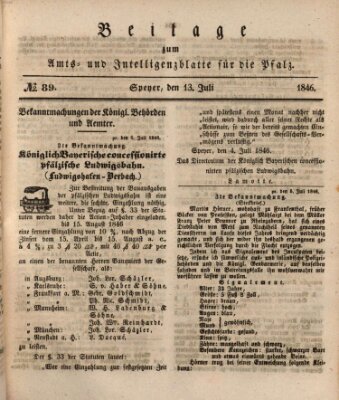 Königlich bayerisches Amts- und Intelligenzblatt für die Pfalz Montag 13. Juli 1846